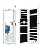 Door Mounted Lockable Mirrored Jewelry Cabinet with Led Lights