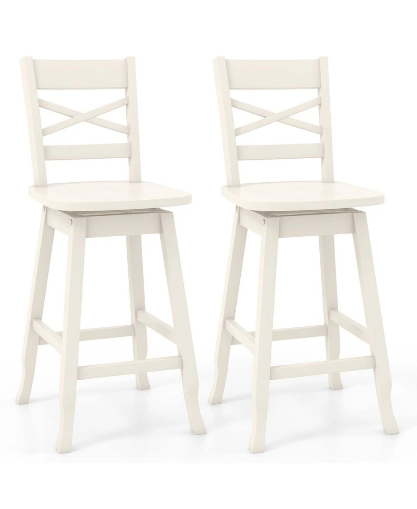 Costway 2 Pcs 30" Bar Height Stool Rubber Wood Swivel with Inclined Backrest