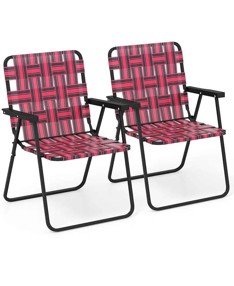 Gymax Set of Patio Folding Web Chair Set Portable Beach Camping Chair Red