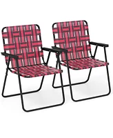 Gymax Set of Patio Folding Web Chair Set Portable Beach Camping Chair Red