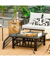 Gymax 32'' 3 in 1 Outdoor Square Fire Pit Table W/ Bbq Grill Rain Cover for Camping