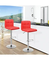 Costway Set of 2 Bar Stools Pu Leather Adjustable Barstool Low Back Swivel