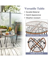 Costway 3PCS Patio Rattan Bistro Set Coffee Table Armchair Garden