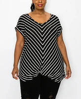 Coin 1804 Plus Pointelle Stripe Mitered Twist Front Top