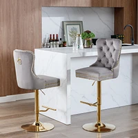 Gray Velvet Swivel Bar Stools, Set of 2
