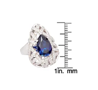 Suzy Levian Sterling Silver Cubic Zirconia Pear Shape Weaving Halo Ring