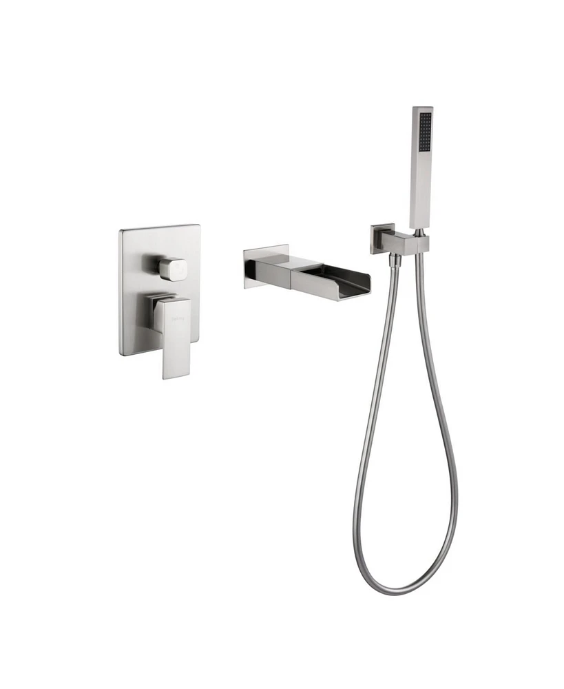 Streamdale Furniture Brushed Nickel Wall Mount Tub Faucet with Hand Shower