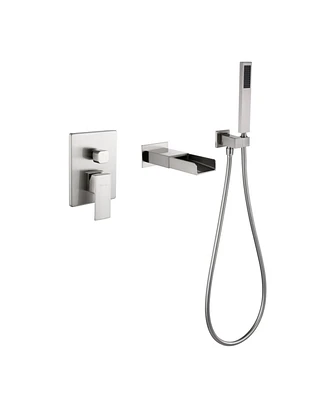 Simplie Fun Brushed Nickel Wall Mount Tub Faucet with Hand Shower