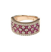 Suzy Levian Rose Sterling Silver Red and White Cubic Zirconia Ring