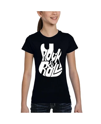 La Pop Art Girls Rock And Roll Guitar Word T-Shirt