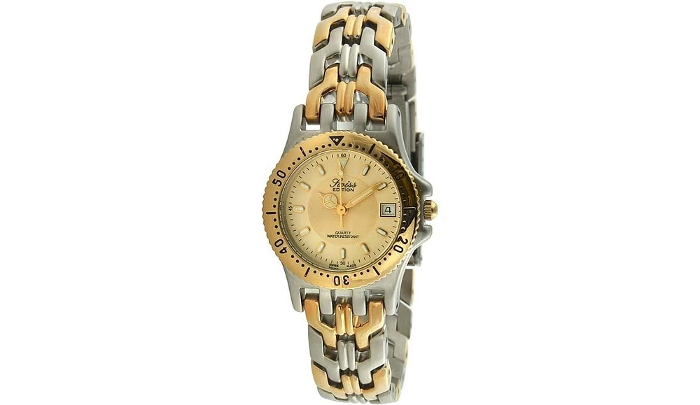 Swiss Edition Women's Two-Tone Luxury Bracelet Watch with Sport Bezel