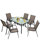 6 Pieces Patio Stackable Dining Chairs with Curved Armrests and Breathable Fabric