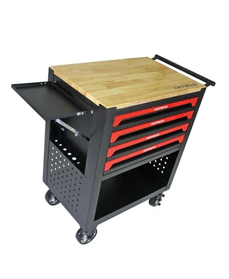 Simplie Fun 4 Drawers Multifunctional Tool Cart With Tool Set And Wooden Top