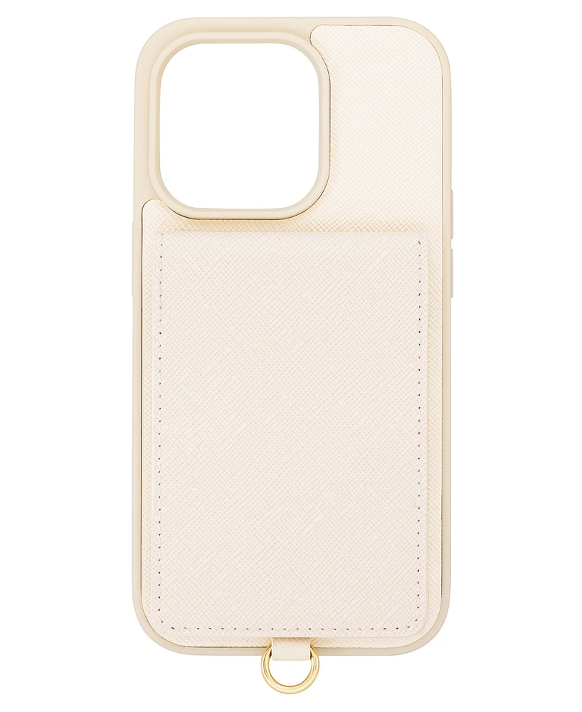 Anne Klein Women's Ivory Saffiano Leather iPhone Case designed for iPhone 15