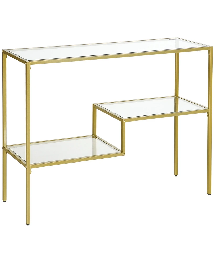 Homcom Gold Console Table 39" Tempered Glass Sofa Table with Steel Frame