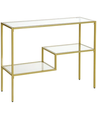 Homcom Gold Console Table 39" Tempered Glass Sofa Table with Steel Frame