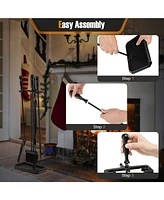 Sugift 5-Piece Fireplace Tool Set with Tong Brush Shovel Poker Stand