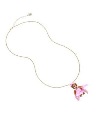 Betsey Johnson Faux Stone Cheerleader Bear Pendant Necklace