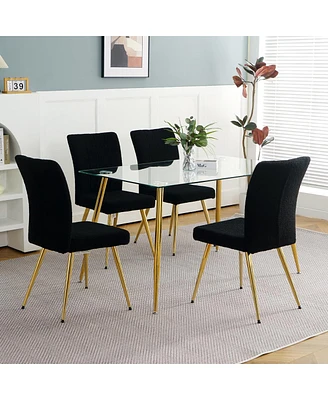 Simplie Fun Black Teddy Wool Dining Chairs with Goldplated Legs (Set of 4)