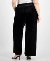 Tahari Asl Plus Velvet Mid-Rise Wide-Leg Pants