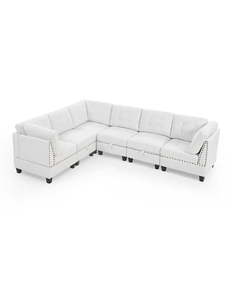Simplie Fun Modular Ivory Chenille L-Shaped Sofa