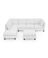 Simplie Fun L-shaped Modular Sofa Set: Diy Combination, Ivory Chenille