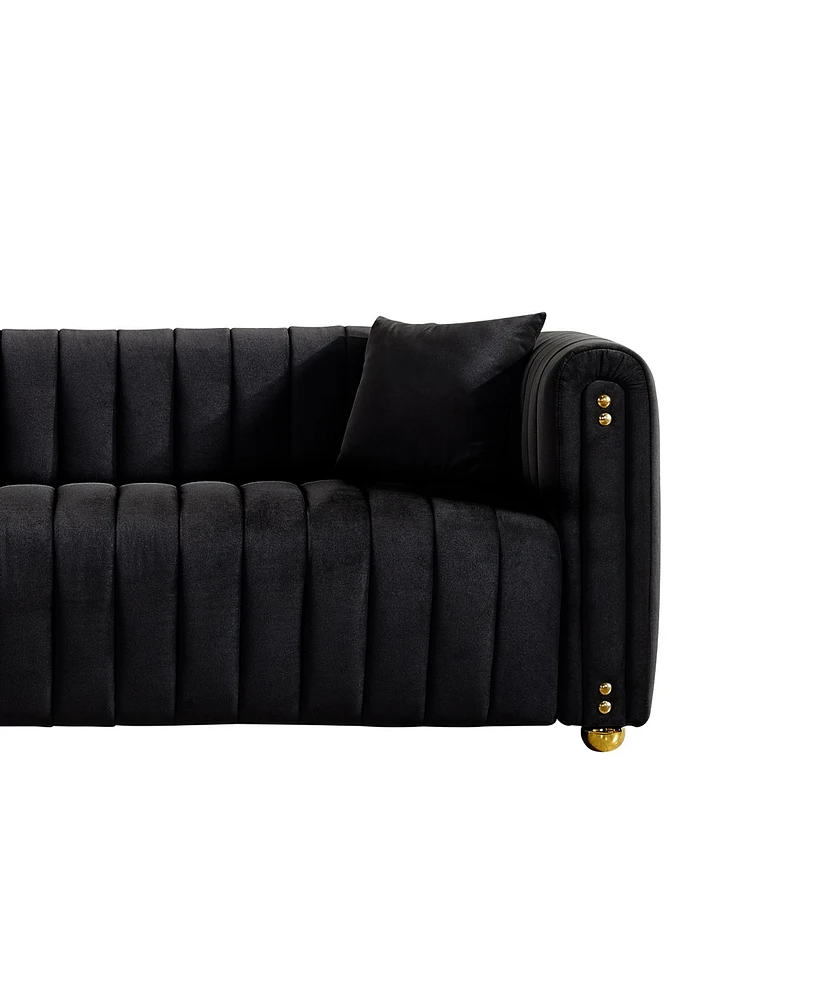 Simplie Fun 79.92" Modern Vertical Channel Tufted Velvet Sofa, Comfortable Sofa For Living Room Black