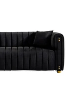 Simplie Fun 79.92" Modern Vertical Channel Tufted Velvet Sofa, Comfortable Sofa For Living Room Black