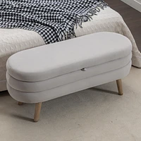 Velvet Fabric Storage Bench Bedroom Bench With Wood Legs For Living Room Bedroom Indoor, Light Gray