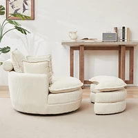 Streamdale Furniture Stylish Swivel Chair and Storage Ottoman Set in Cozy Corduroy