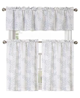 Kate Aurora Shabby Living Brielle Complete 3 Piece Embroidered Floral Cafe Kitchen Curtain Tier & Valance Set