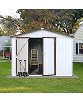 Simplie Fun Metal Garden Sheds 10FTx8FT Outdoor Storage Sheds White+Coffee