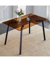 Simplie Fun Rectangular Tea Brown Glass Dining Table, 51" x 31.5" x 29.5"