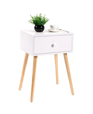 Simplie Fun Modern Wood Nightstand with Storage Drawer, White/Brown