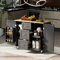 Simplie Fun Rolling Kitchen Island with Storage and Spice Rack
