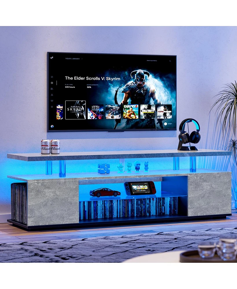 Streamdale Furniture Gray 70 Inch Tv Stand with Led Gaming Console