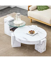 Streamdale Furniture Marble Textured Mdf Coffee Table Set for Home Decor