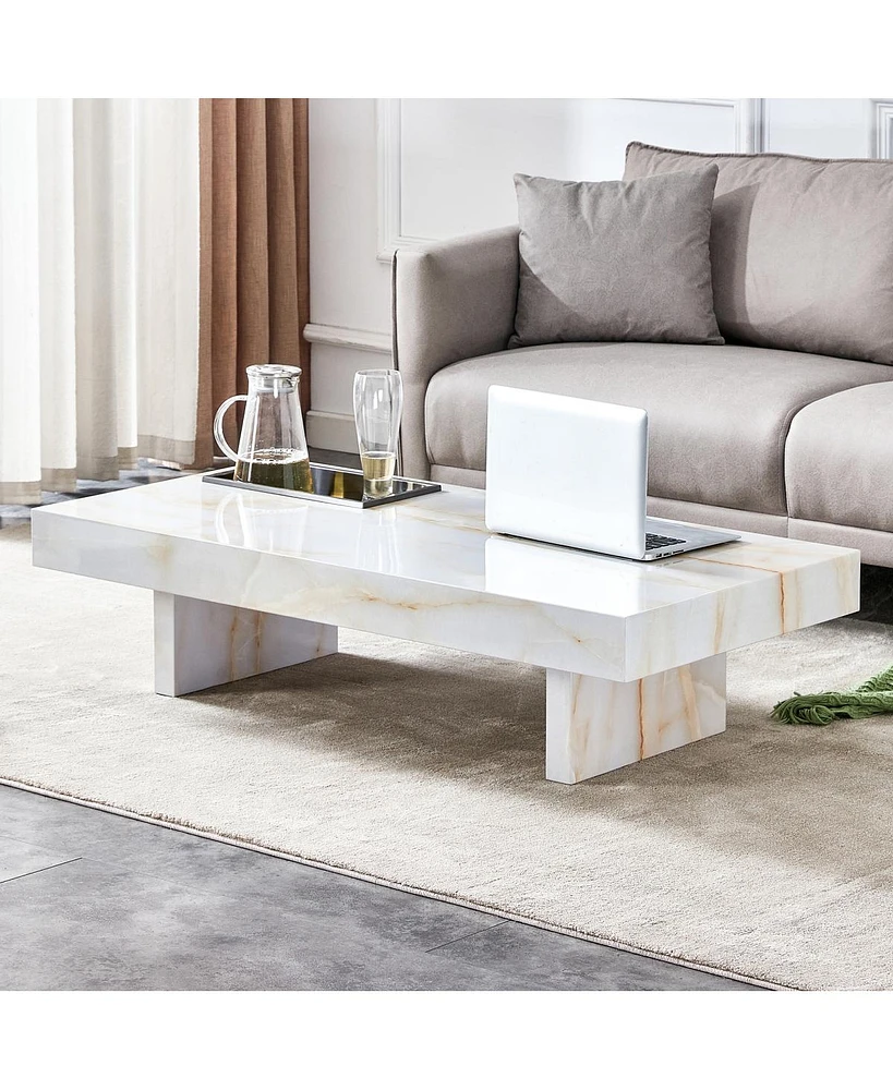 Simplie Fun Mdf Coffee Table with Marble Patterns, 47.2"x 23.6"x 12"