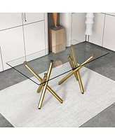 Simplie Fun Modern Glass Dining Table for 6-8 with Golden Metal Legs