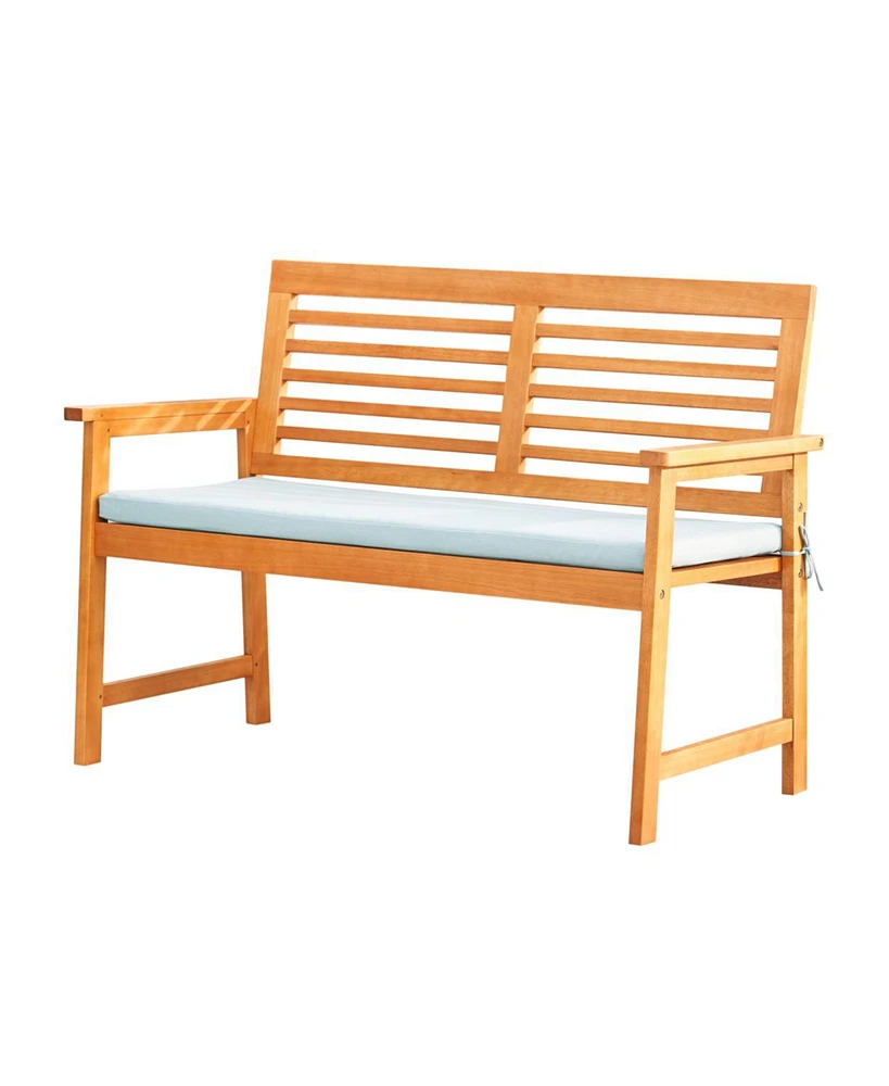 Simplie Fun Waimea Honey Slatted Eucalyptus Wood Garden Bench With Cushion