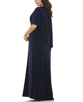 Mac Duggal Women's Jersey Cape Sleeve A Line Gown