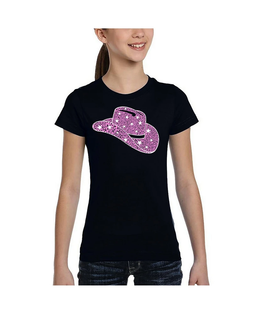 La Pop Art Girls Cow Hat Word T-Shirt