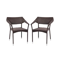 Merrick Lane Cheri Fade And Weather Resistant Modern Pe Rattan Patio Dining Chair With Reinforced Steel Frame