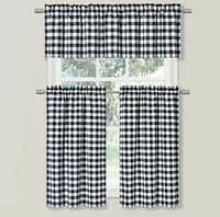 Kate Aurora Country Farmhouse Plaid Checkered Gingham 3 Pc Kitchen Curtain Tier & Valance Set