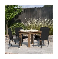 Merrick Lane Set Of 4 Mathias Indoor/Outdoor Black Wicker Patio Chairs With Powder Coated Steel Frame, Comfortably Curved Back And Arms