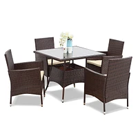 Streamdale Furniture 5-Pieces Pe Rattan Wicker And Metal Patio Dining Set With Beige Cushions