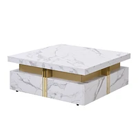 Modern Black Square Storage Coffee Table With 4 Drawers