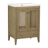 Rattan Bathroom Vanity with Storage Cabinet