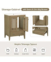 Streamdale Furniture Rattan Bathroom Vanity with Storage Cabinet