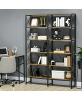 Homcom 5-tier Bookshelf Bookcase with Steel Frame, Rustic Brown